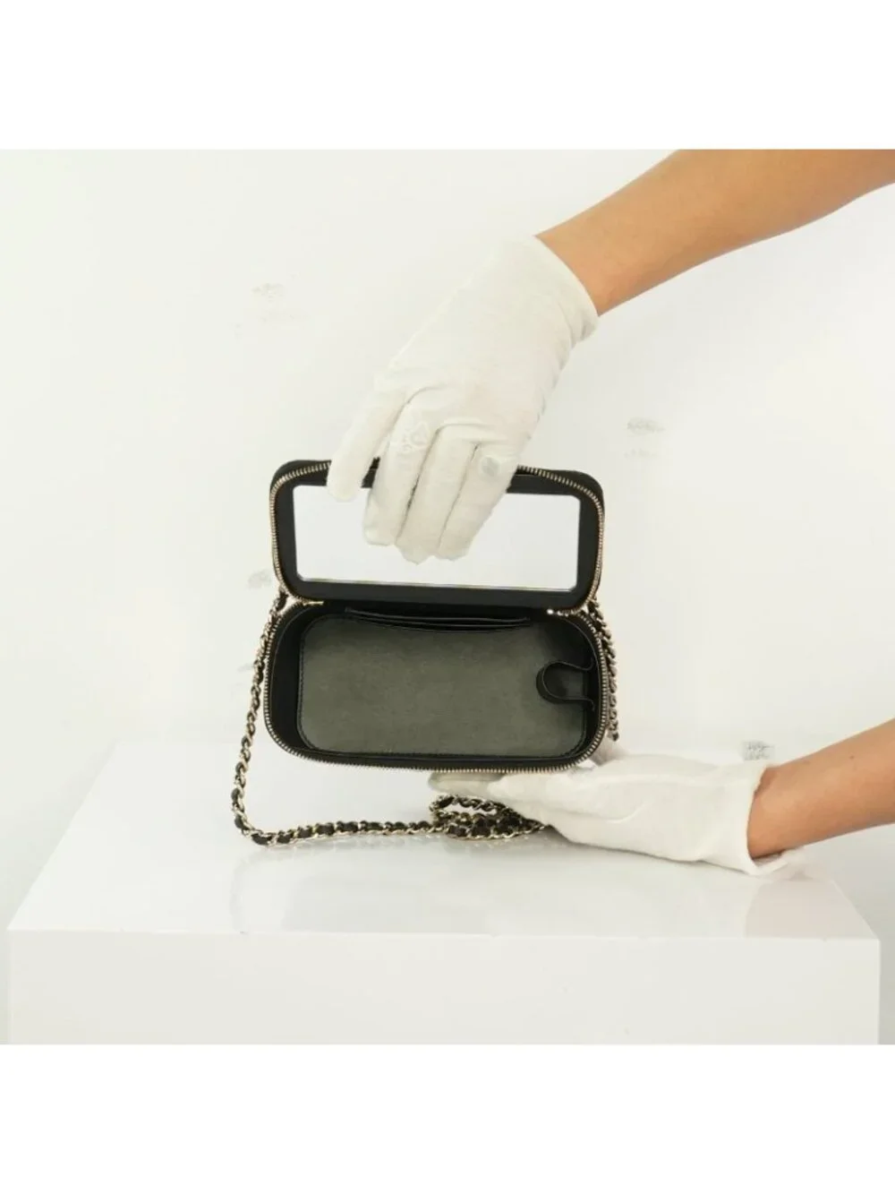 Chanel Black Slim Vanity Top Handle Bag Full Set